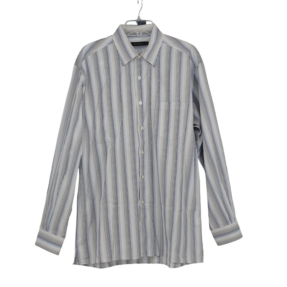 Ermenegildo Zegna Button Down Shirt XL White Blue Striped Luxury Business Casual